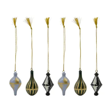 Stero Weihnachtsanhänger 6er Pack - Schwarz, Weiß, Gold, Blau, Grün - House Doctor