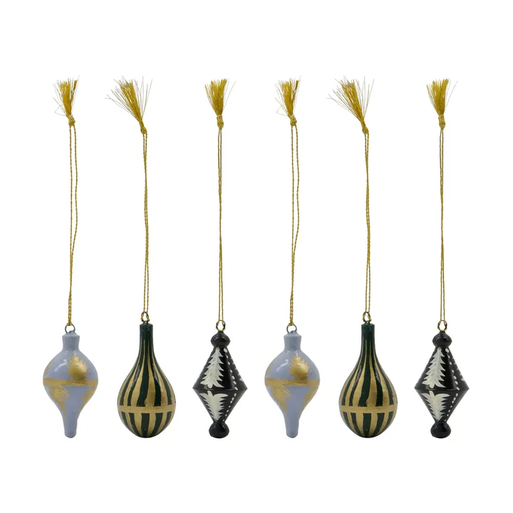 Stero Weihnachtsanhänger 6er Pack - Schwarz, Weiß, Gold, Blau, Grün - House Doctor