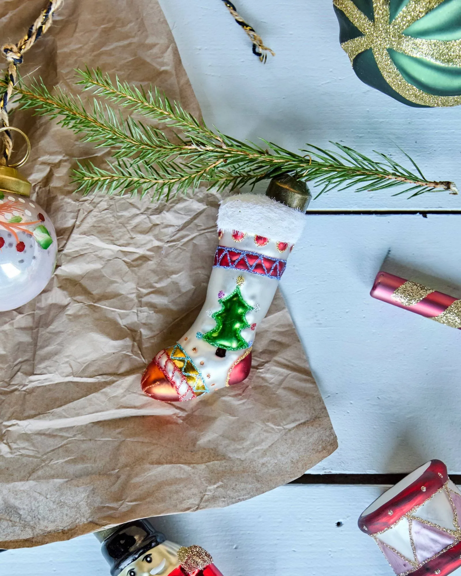 Stok Weihnachtsstrumpf Weihnachtsanhänger 4er Pack, Rot, Weiß House Doctor