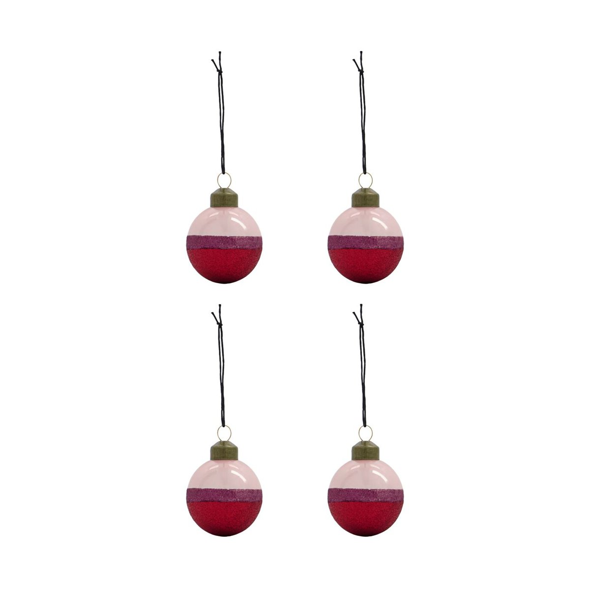 House Doctor Stripe Weihnachtskugel Ø8 cm 4er-Pack Rosa-rot