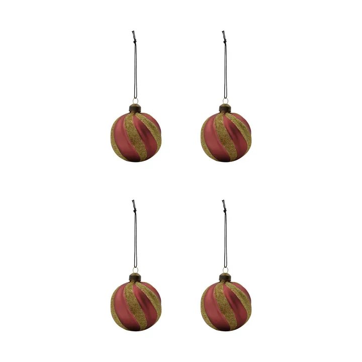 Swirl Christbaumkugel 4er Pack - Staubig rot-gold - House Doctor