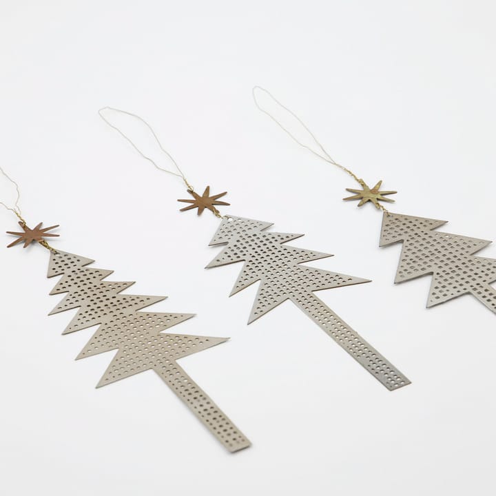 Tree with Star Weihnachtsanhänger perforiert 3er Pack, Antikes Siber House Doctor