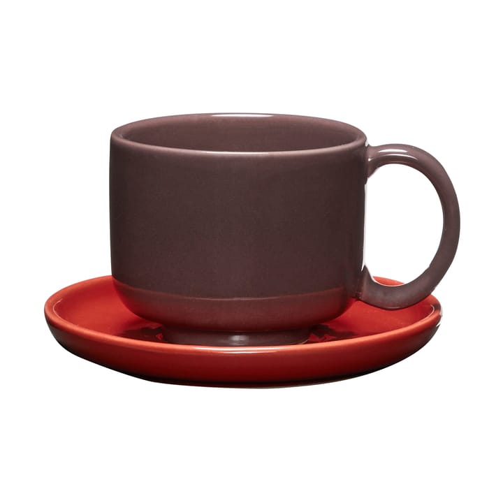 Amare Tasse mit Untertasse - Burgundy-red - Hübsch