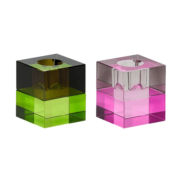 Block Kerzenhalter 2-teilig - Brown-green, grau-rosa - Hübsch