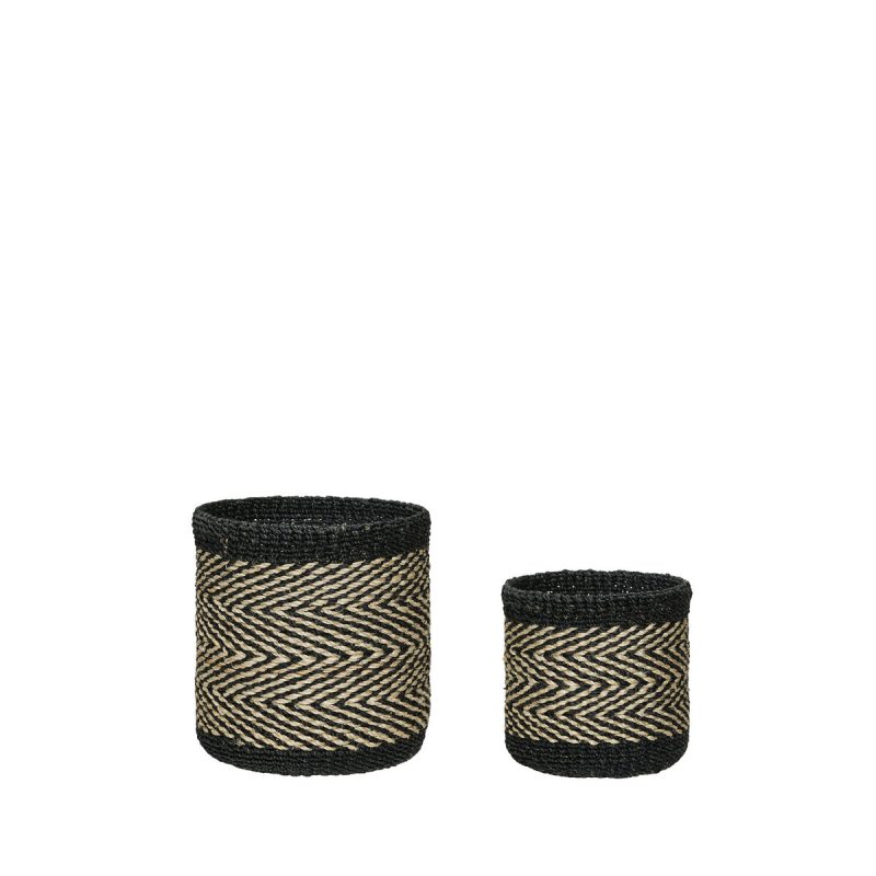 Hübsch Criss Cross Körbe 2er-Pack Natur-schwarz | Skandinavisches Design | Aufbewahrungskörbe |