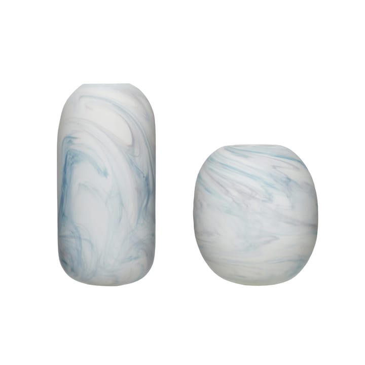 Hübsch Vase 2er-Pack 15x17 cm, Marmor-weiß-blau Hübsch Interior