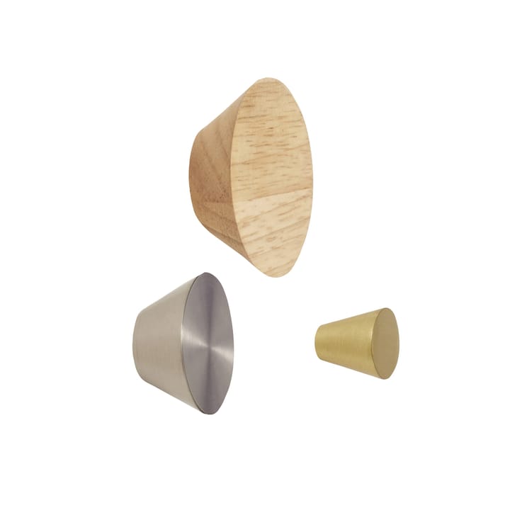 Knopf 3er-Pack - Metall-holz-nickel-messing - Hübsch