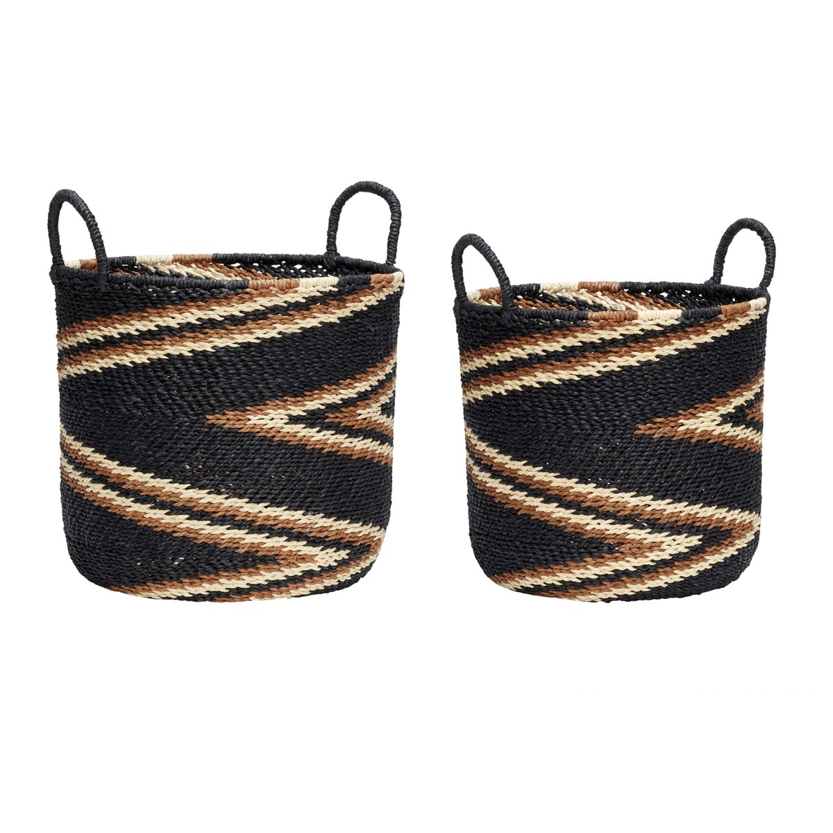 Hübsch Körbe rund 2er-Pack Schwarz-braun-natur | Skandinavisches Design | Aufbewahrungskörbe | Multi
