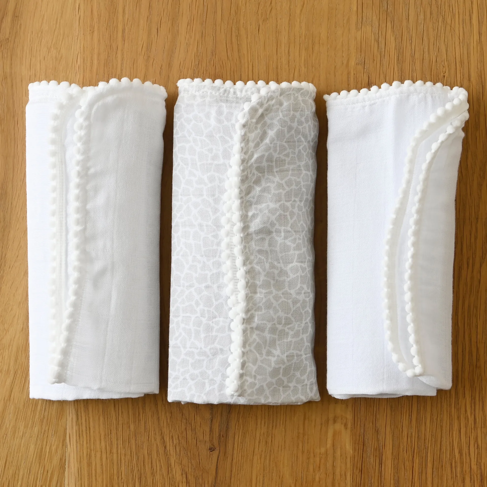 Pom Pom Musselintuch 40x40 cm 3er-Pack, Pearl & Giraffe gray Jack o Juno