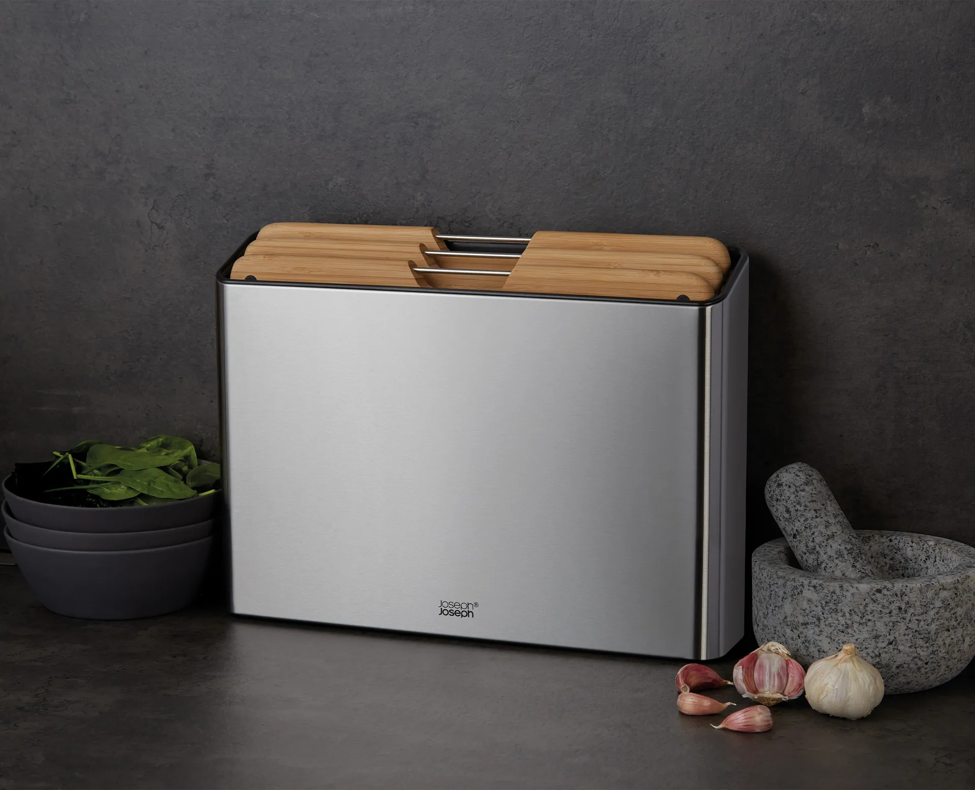 Folio Stahl Schneidebrett 3-teiliges Set, Bambus-Stahl Joseph Joseph