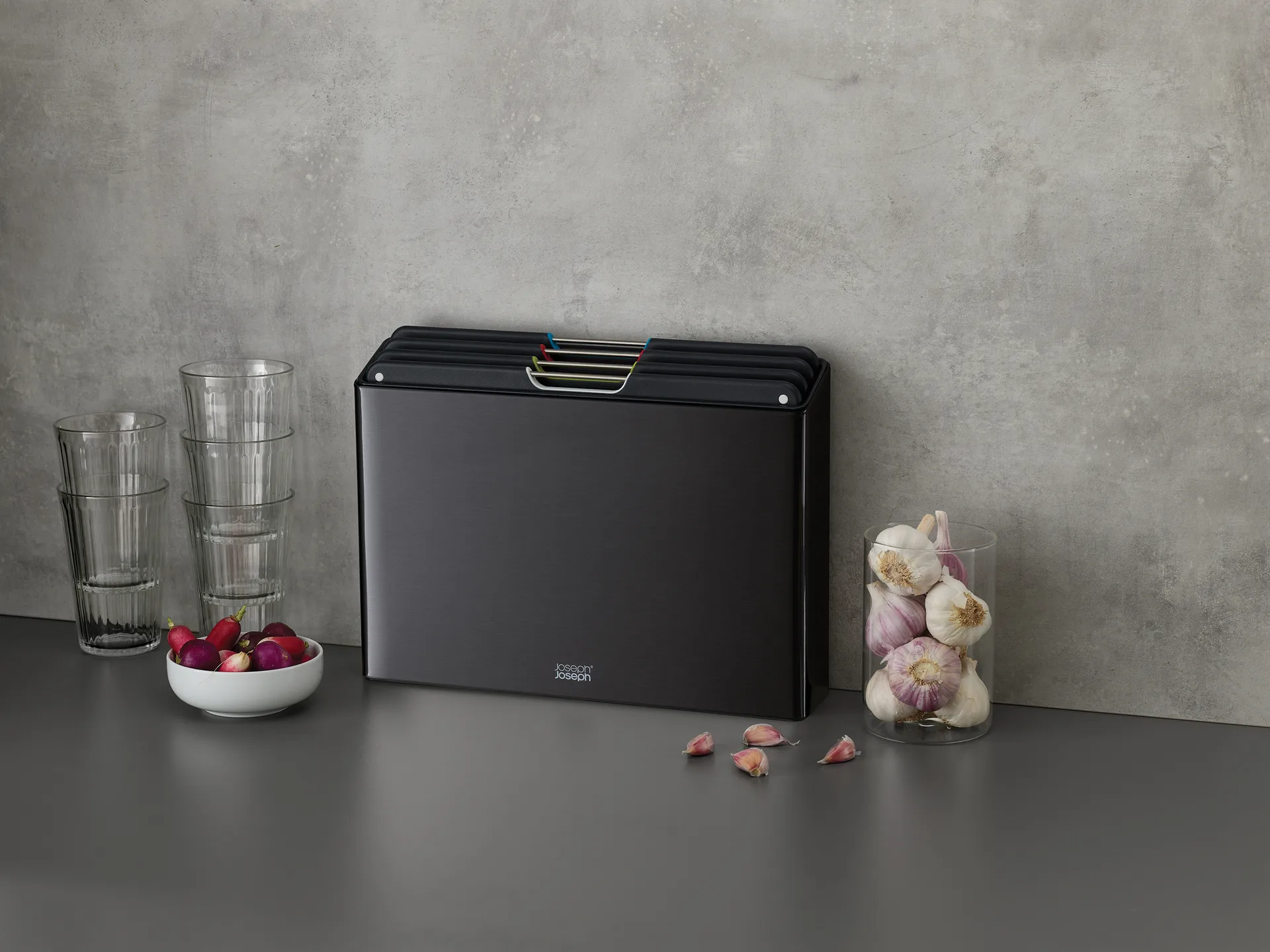 Folio Steel Schneidebrett 4-teilig, Schwarz Joseph Joseph