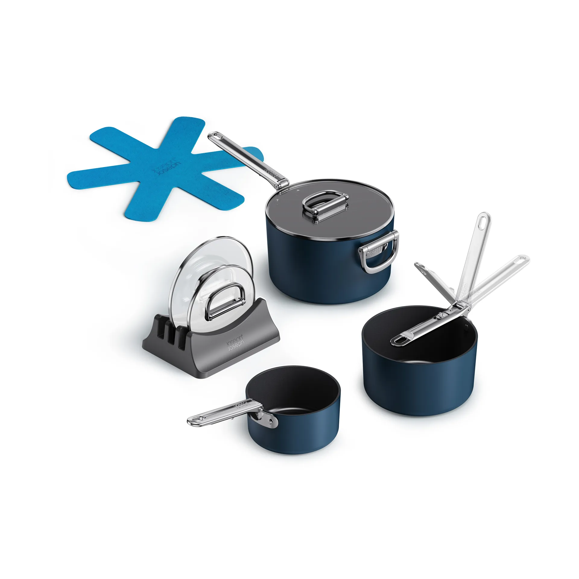 Space non-stick Topf 8-teilig, Blau Joseph Joseph