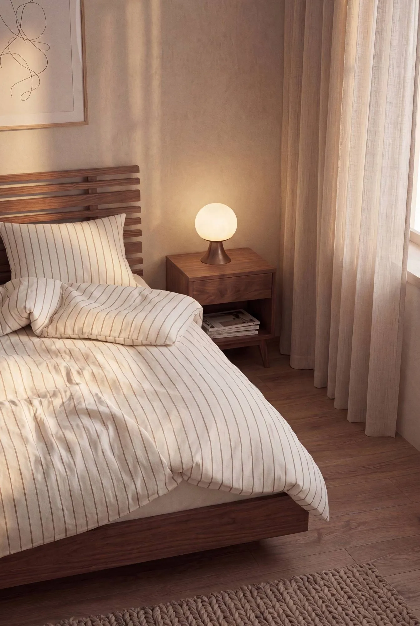 Soft Bettwäscheset, 220x220/2x50x60 cm, Offwhite-karamell Juna
