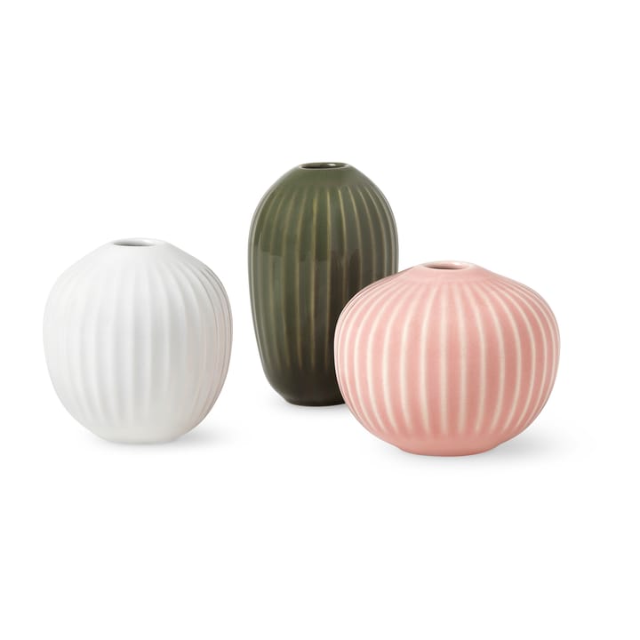 Hammershøi Miniaturvase 3er Set - Dunkelgrün-nude-weiß - Kähler