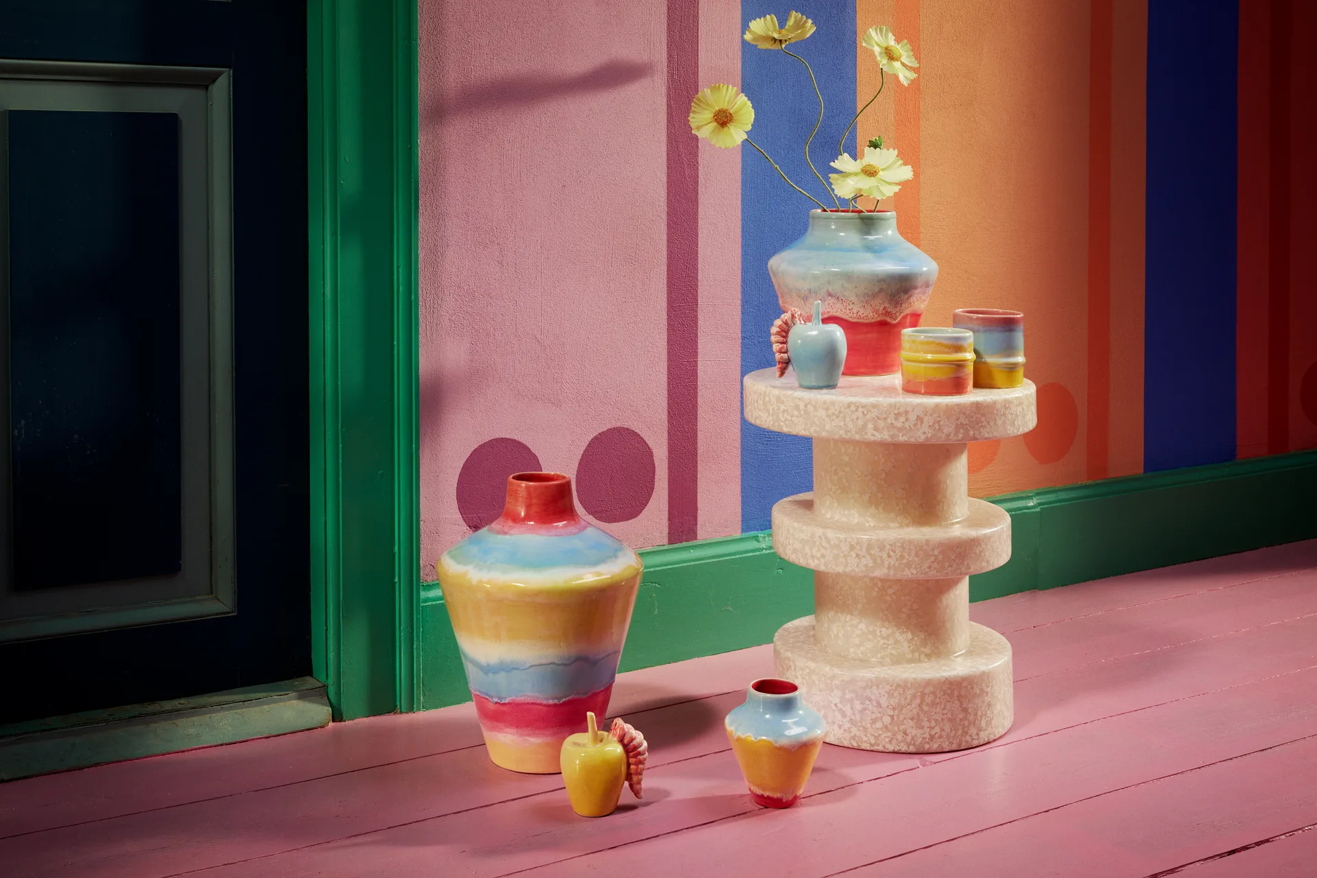 Poppery Vase mit Apfel 32 cm, Pink-mint-gelb Kähler