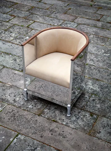 Aluminium Sessel poliert - Leder Duet Gold-geöltes Wallnuss - Källemo