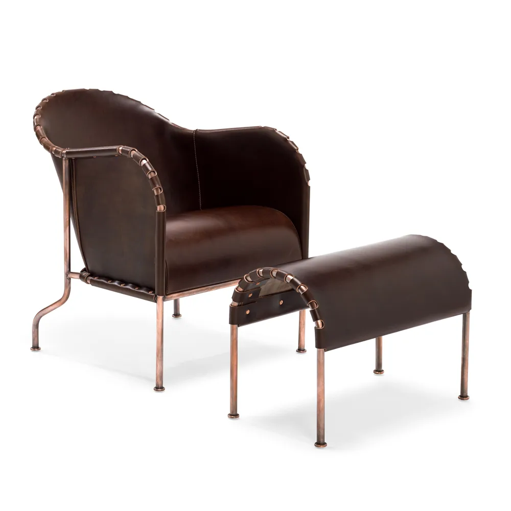 Bruno Fußhocker, Natur-kupferfarbenes Stativ Källemo