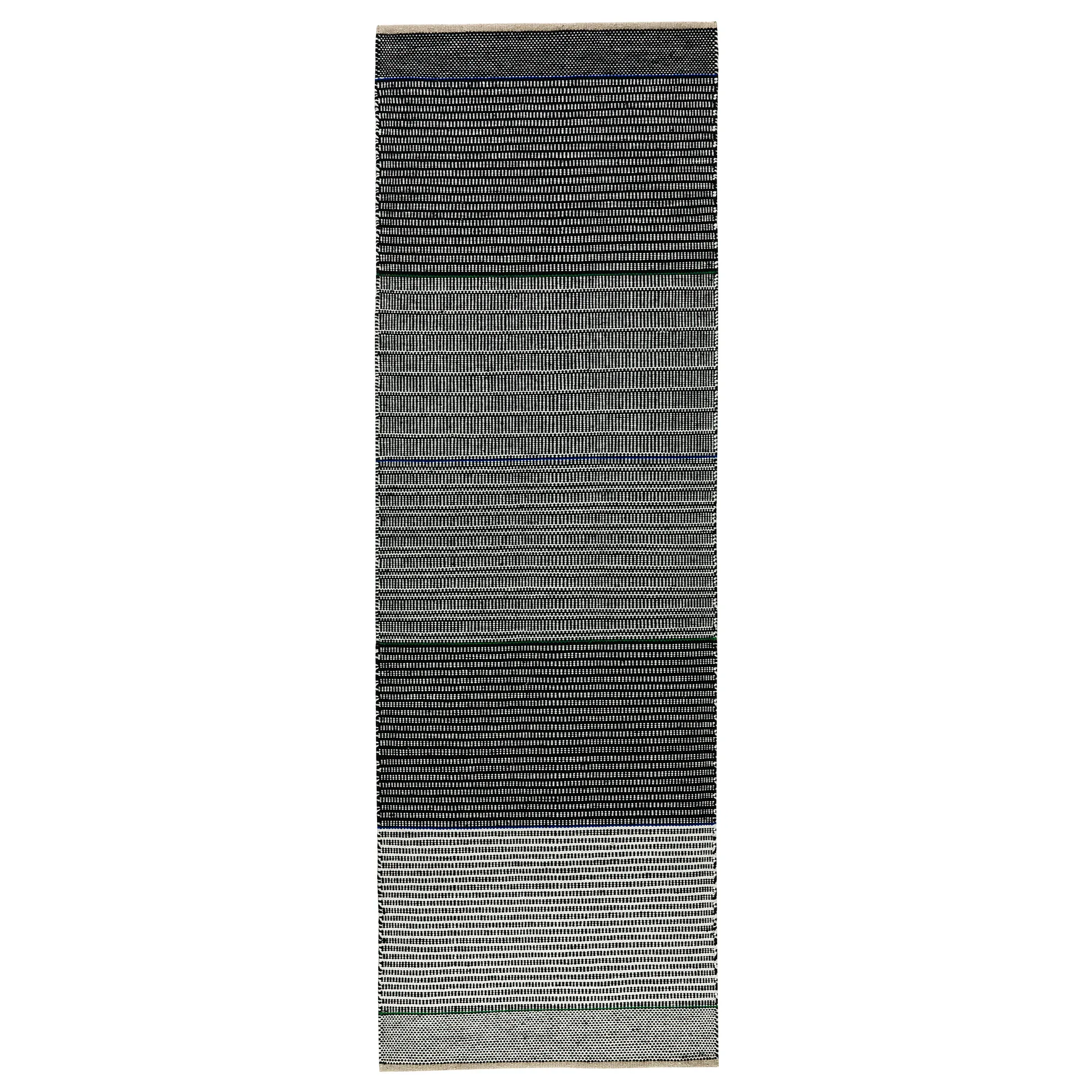 Tribulus One Wollteppich 80 x 250cm, Schwarz, weiß, blau, grün Kateha