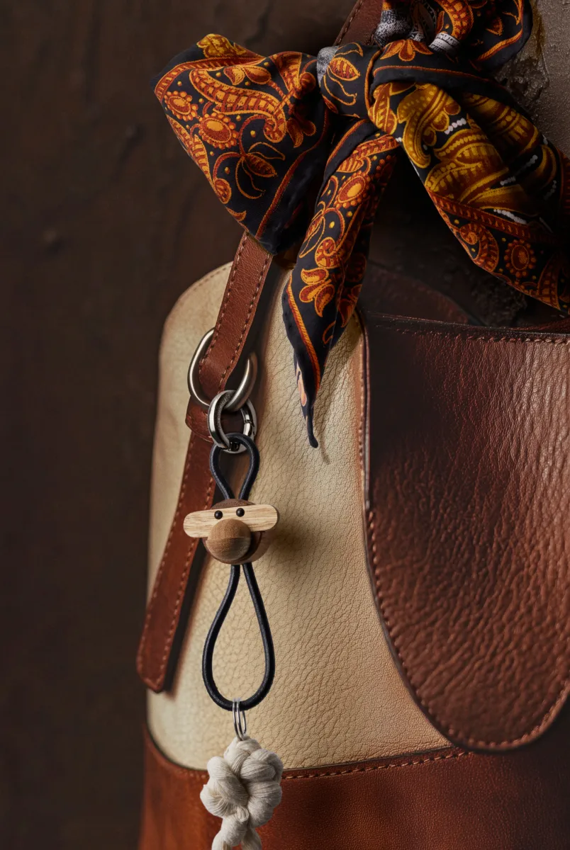 Kaj Bojesen Affe Schlüsselanhänger, Teak-Limbaholz, schwarzes Leder Kay Bojesen Denmark