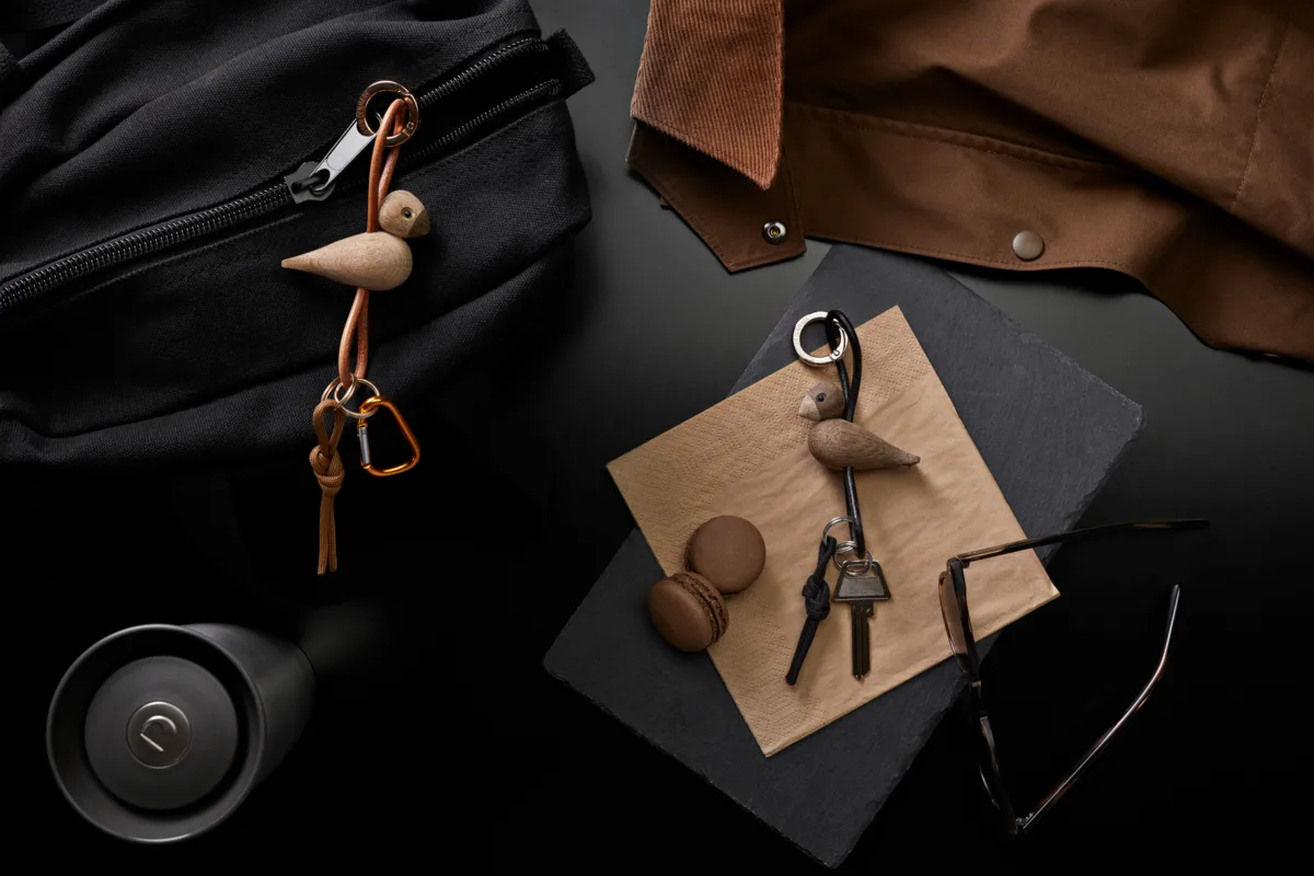 Kaj Bojesen Vogel Schlüsselanhänger, Eiche, Naturleder Kay Bojesen Denmark