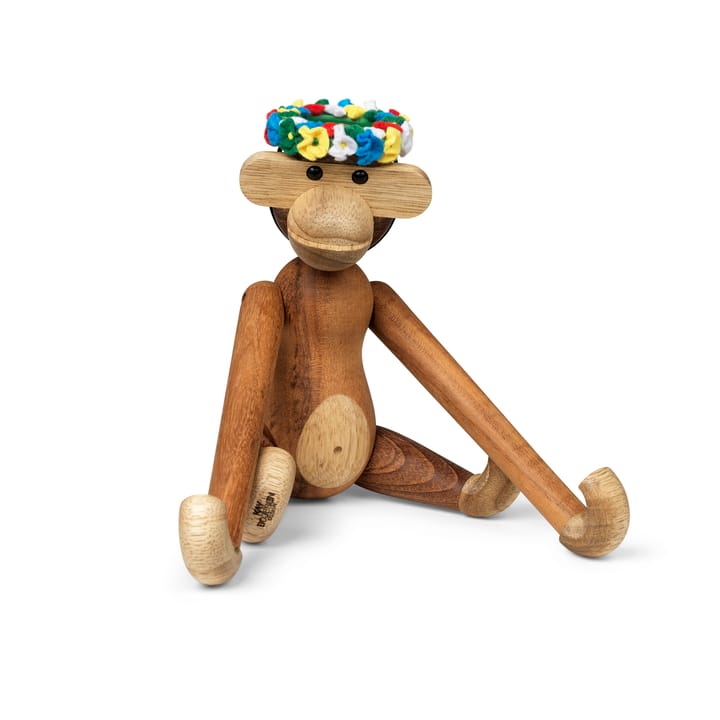 Kay Bojesen Affe klein mit Mittsommerkrans - Teak-limbaholz 20cm - Kay Bojesen Denmark