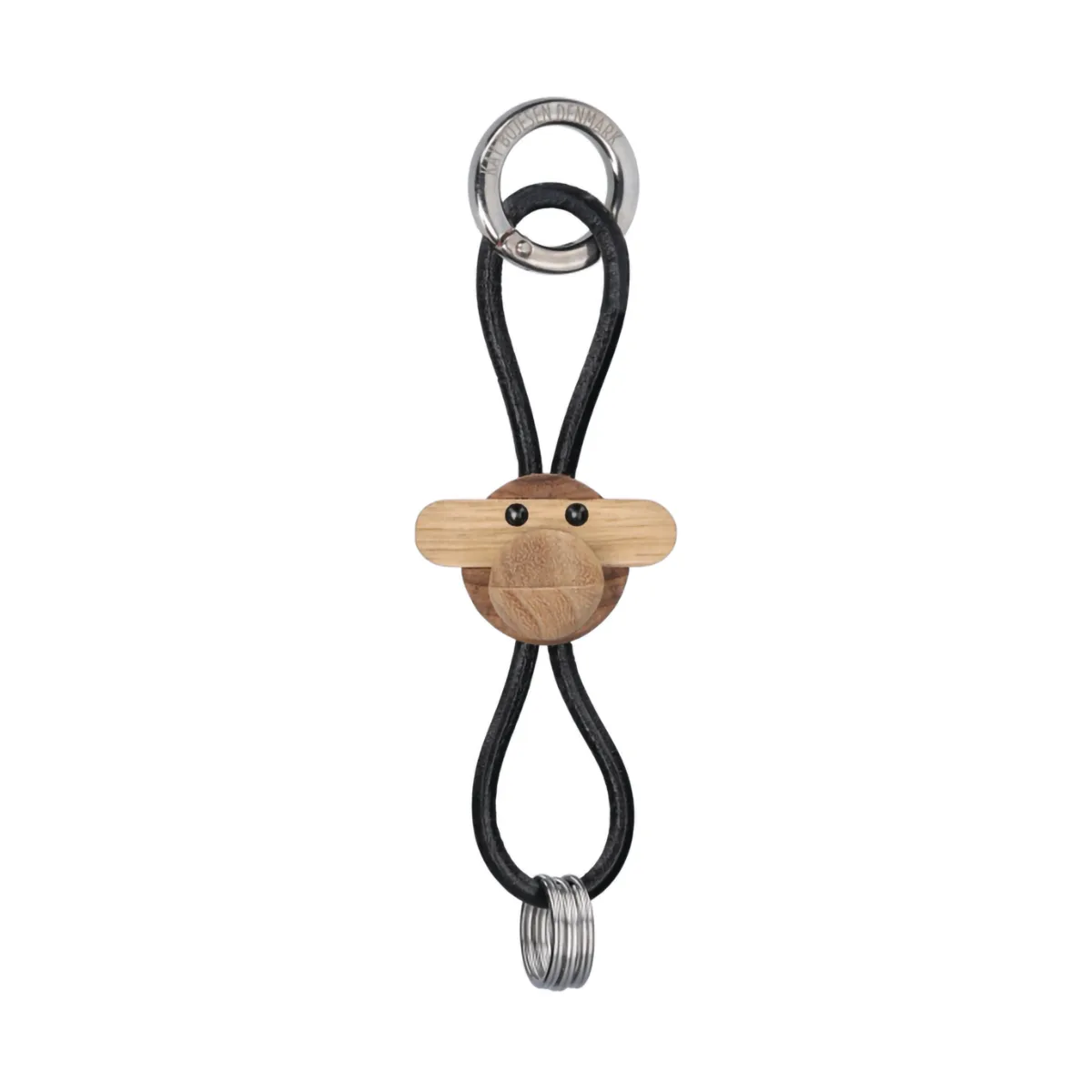 Kay Bojesen Affe Schlüsselanhänger, Teak-Limbaholz, schwarzes Leder Kay Bojesen Denmark