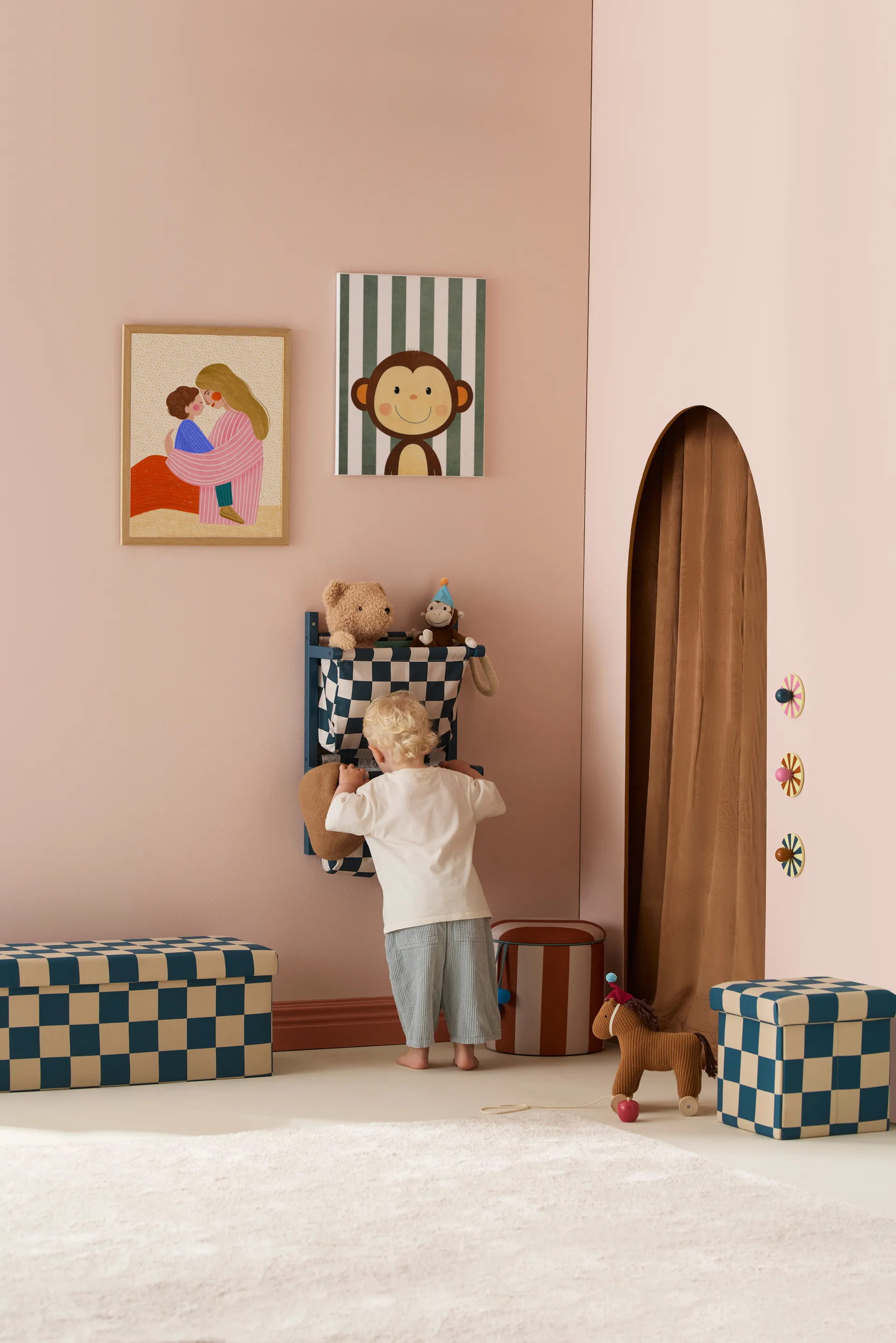 Beutelablage kariert, Blaugrün, 40x19x60 cm Kid's Concept