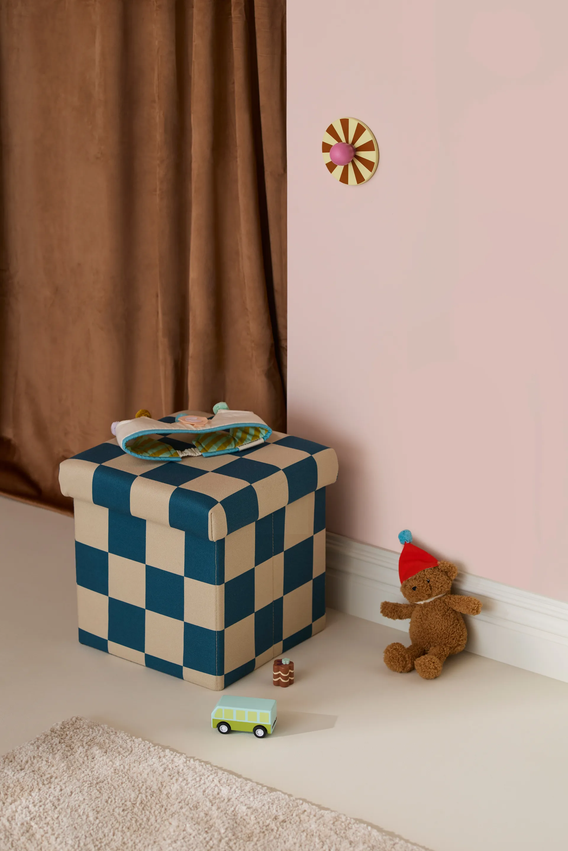 Pouf mit Stauraum kariert, Blaugrün, 30x30 cm Kid's Concept