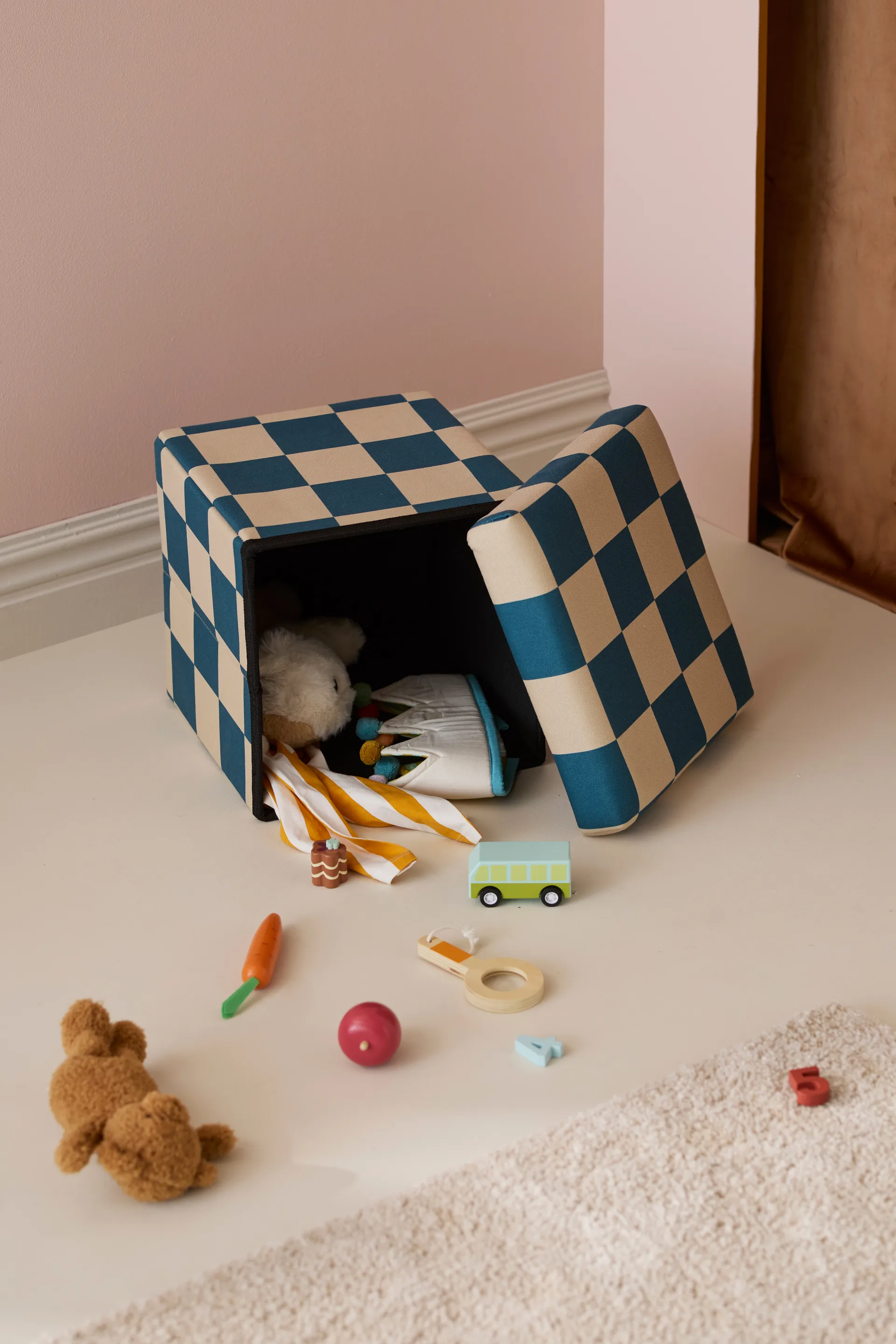 Pouf mit Stauraum kariert, Blaugrün, 30x30 cm Kid's Concept