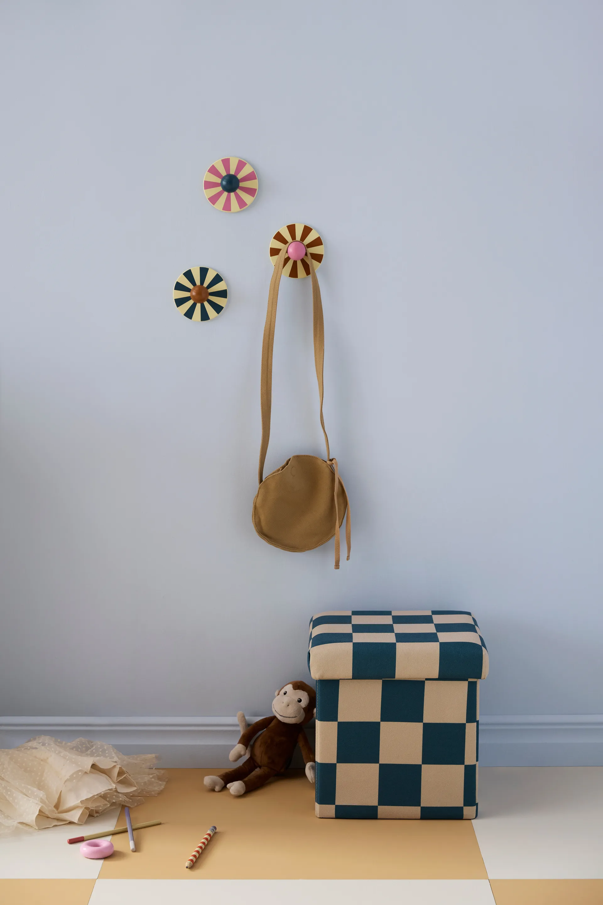 Pouf mit Stauraum kariert, Blaugrün, 30x30 cm Kid's Concept