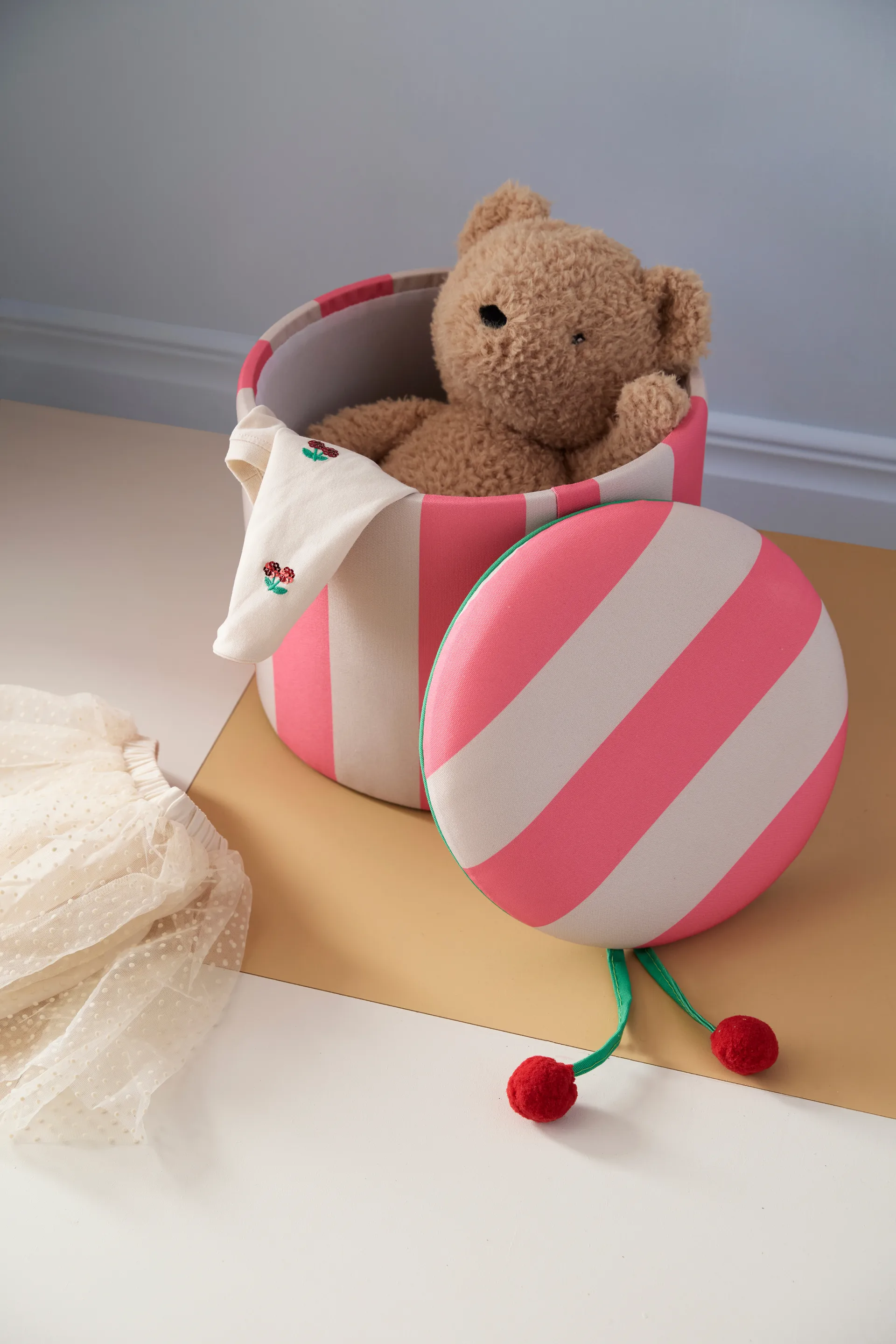 Pouf Zylinder mit Aufbewahrung, Rosa, Ø40 x 30,5 cm Kid's Concept