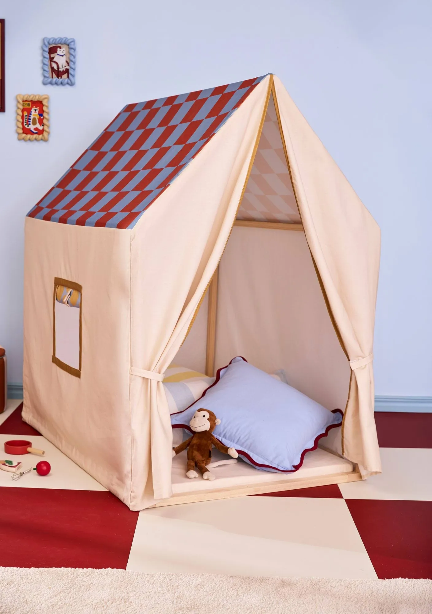 Spielhaus-Zelt, 110x80x124 cm, Taubenblau kariert Kid's Concept