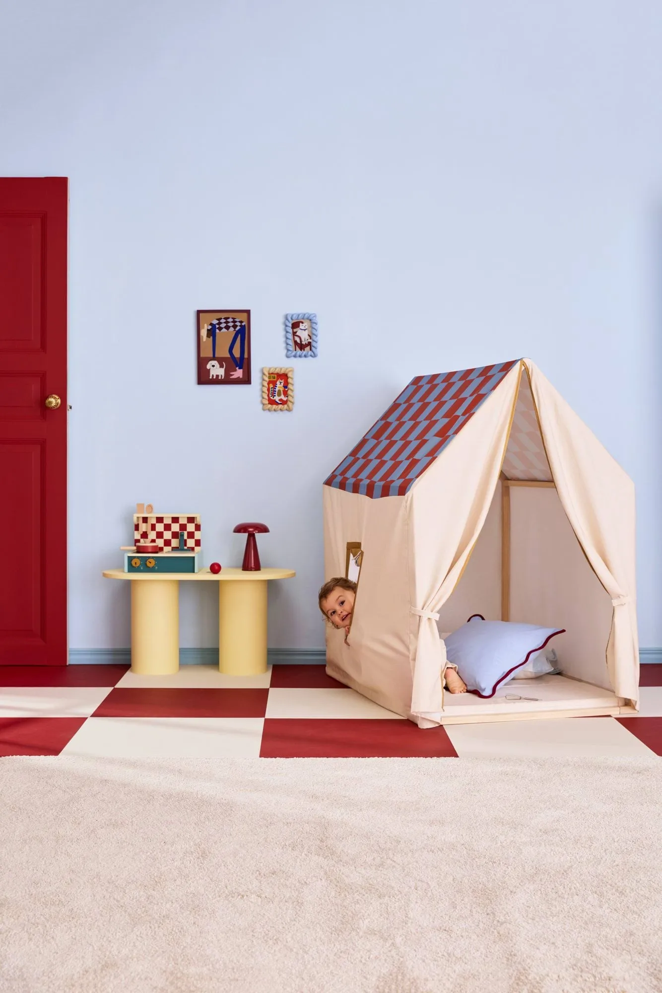 Spielhaus-Zelt, 110x80x124 cm, Taubenblau kariert Kid's Concept