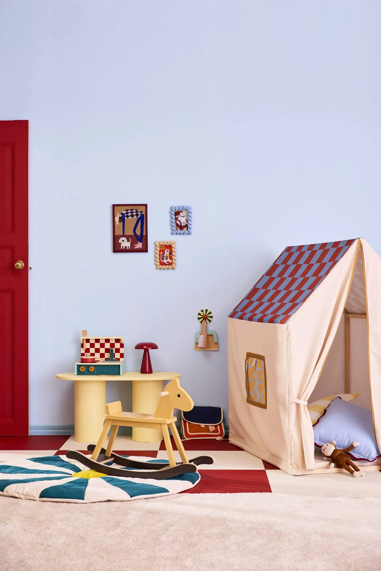 Spielhaus-Zelt, 110x80x124 cm, Taubenblau kariert Kid's Concept