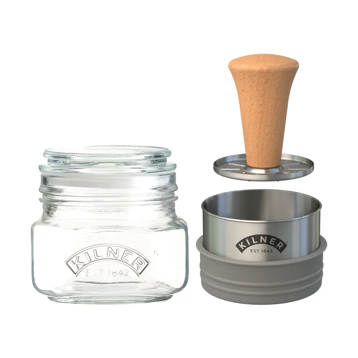 Kilner Mash & Store Aufbewahrungsglas-Set - Klar-rostfreier Stahl-Holz, 0,5 l - Kilner