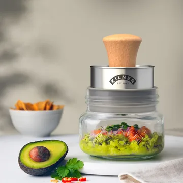 Kilner Mash & Store Aufbewahrungsglas-Set - Klar-rostfreier Stahl-Holz, 0,5 l - Kilner