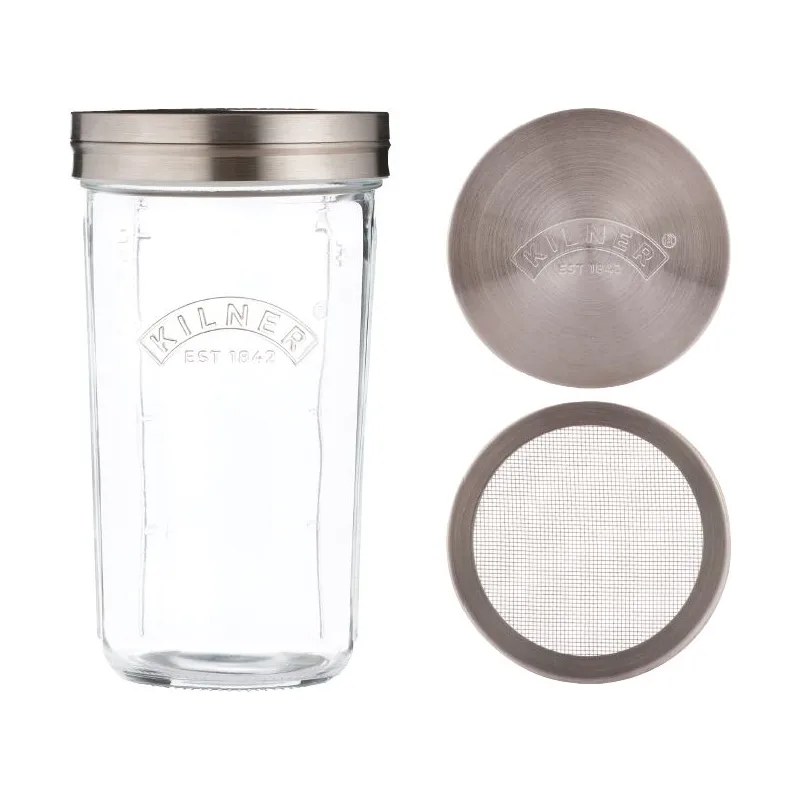 Kilner Sichtglas-Set, Klar-Edelstahl, 0,5 l Kilner