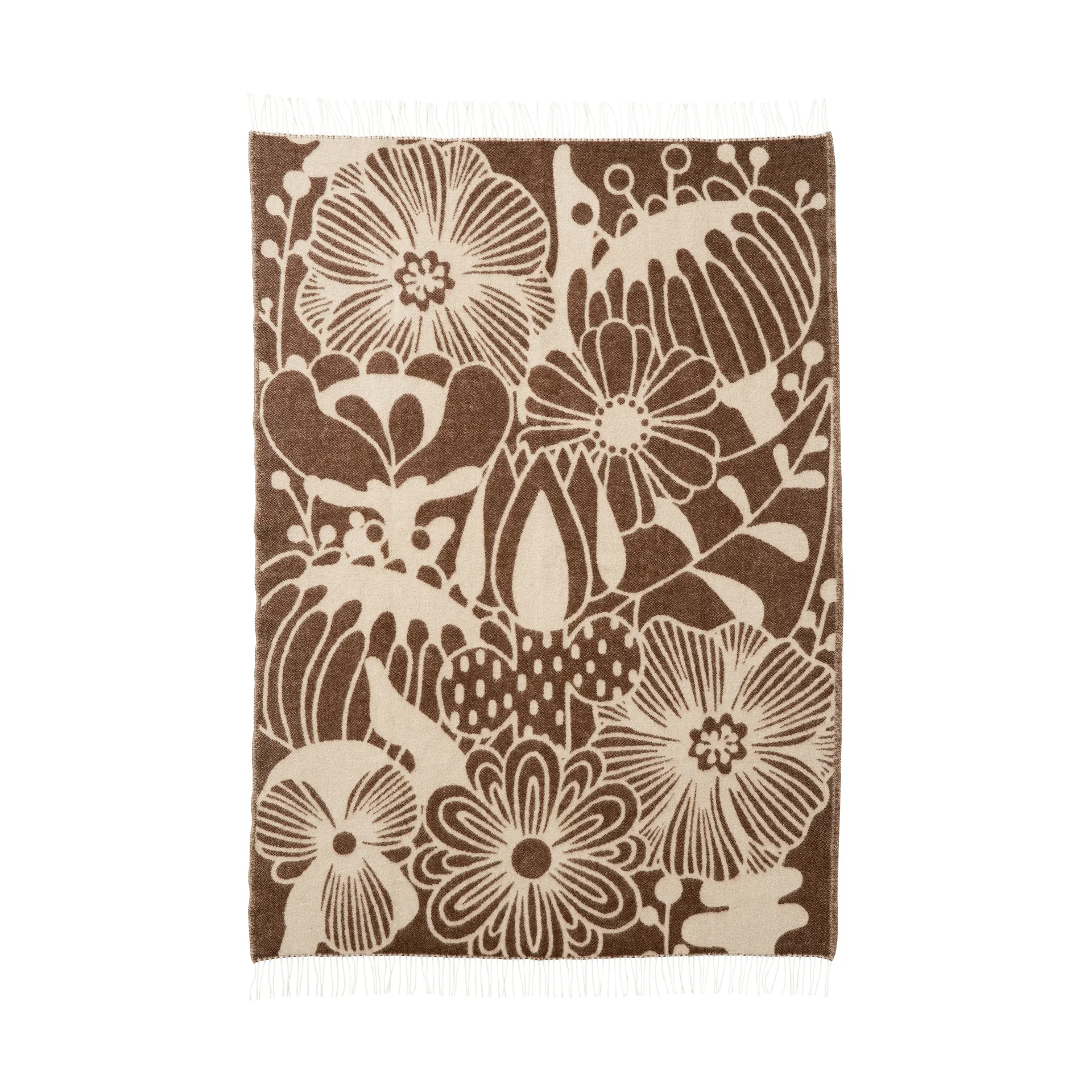 Blomranka Wolldecke, Brown-beige, 130x200 cm Klippan Yllefabrik