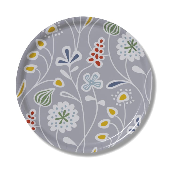 Flower Meadow Tablett rund - grau - Klippan Yllefabrik