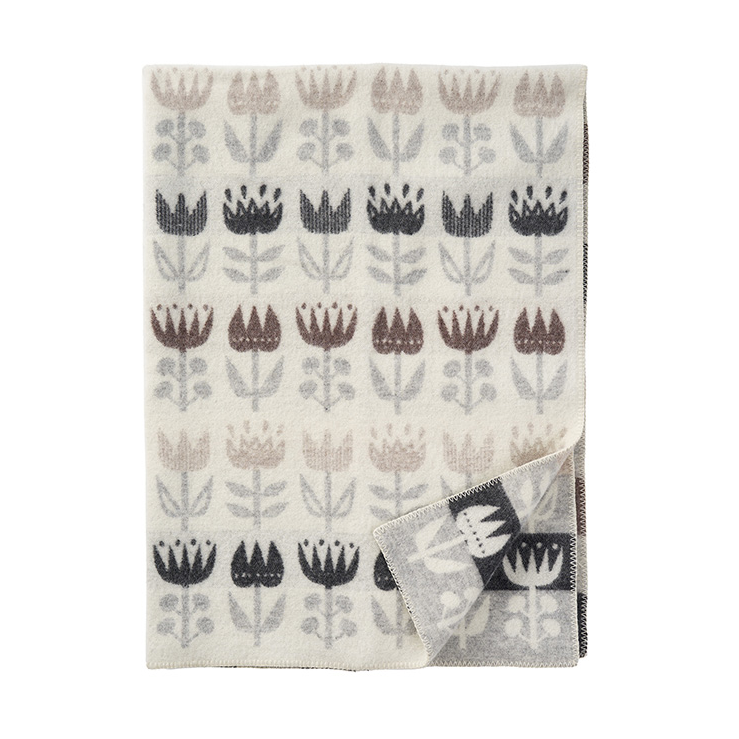 Klippan Yllefabrik Tulip Decke 130x180 cm Grey | Skandinavisches Design | Baumwolldecken | Grau