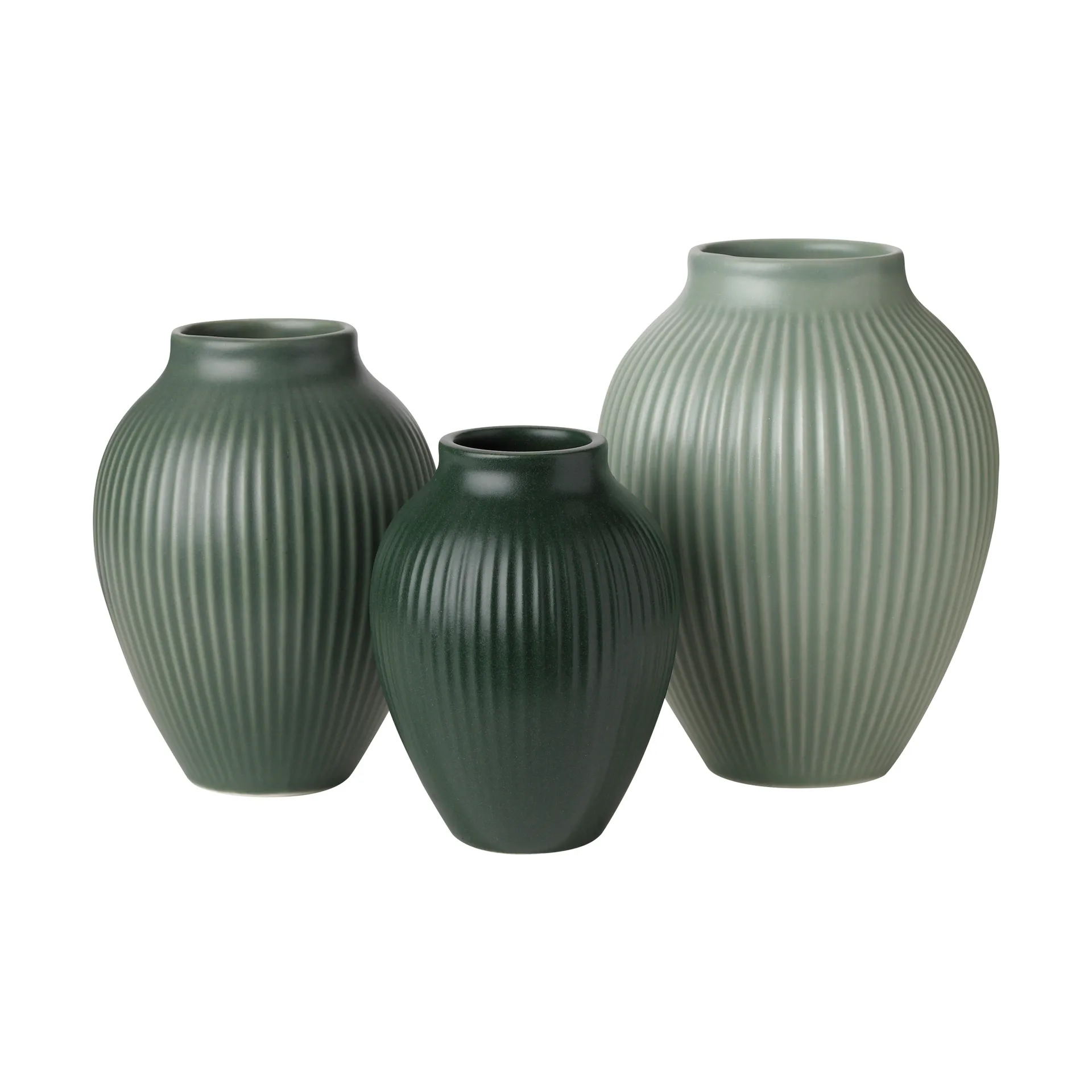 Knabstrup Mini-Vase Ripple matt 3-teilig, Misty green-celadon green-dark green Knabstrup Keramik
