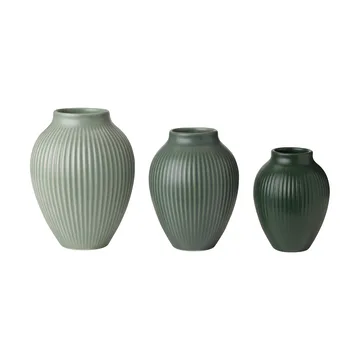 Knabstrup Mini-Vase Ripple matt 3-teilig - Misty green-celadon green-dark green - Knabstrup Keramik