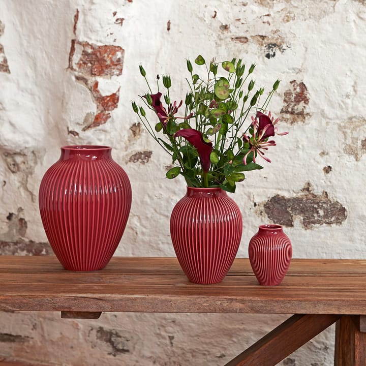 Knabstrup Vase geriffelt 20cm - Bordeaux - Knabstrup Keramik