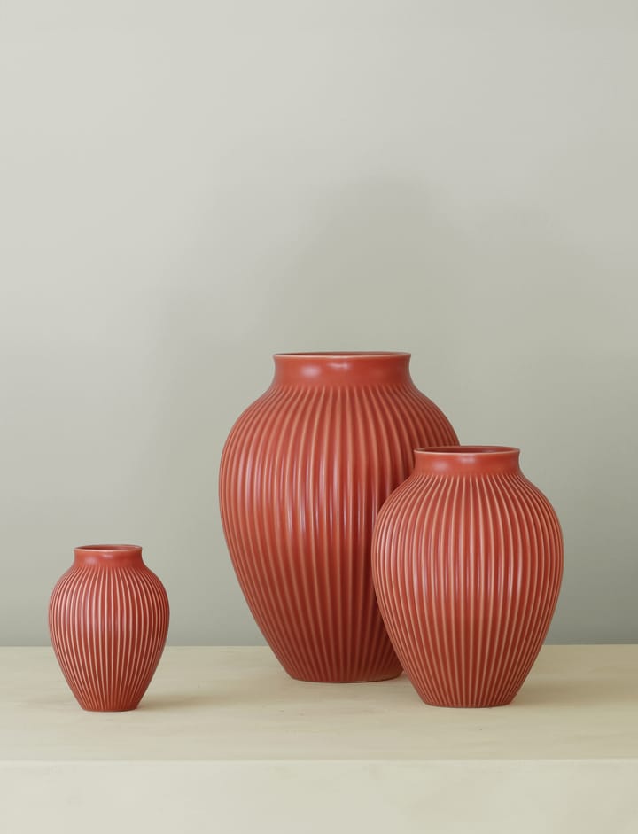 Knabstrup Vase geriffelt 20cm, Coral Knabstrup Keramik