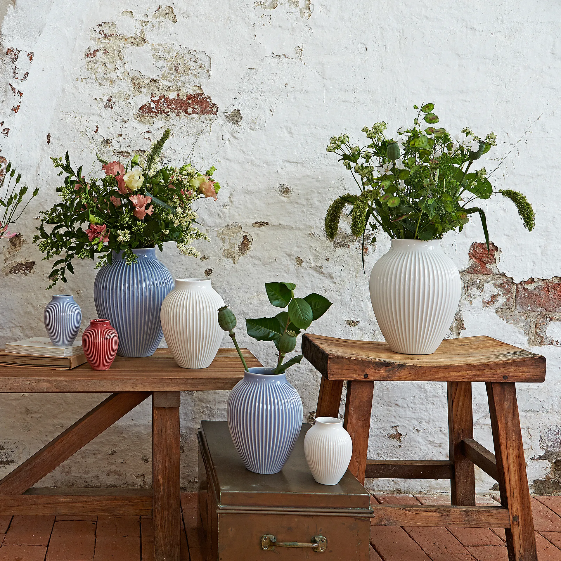 Knabstrup Vase geriffelt 20cm, Lavendelblau Knabstrup Keramik