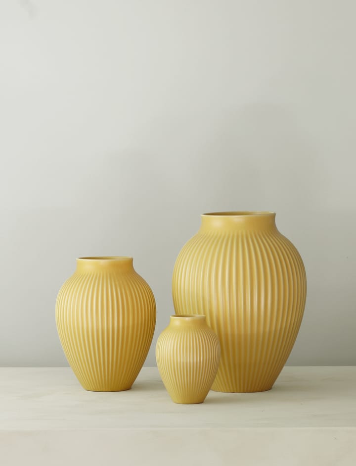 Knabstrup Vase geriffelt 20cm, Yellow Knabstrup Keramik