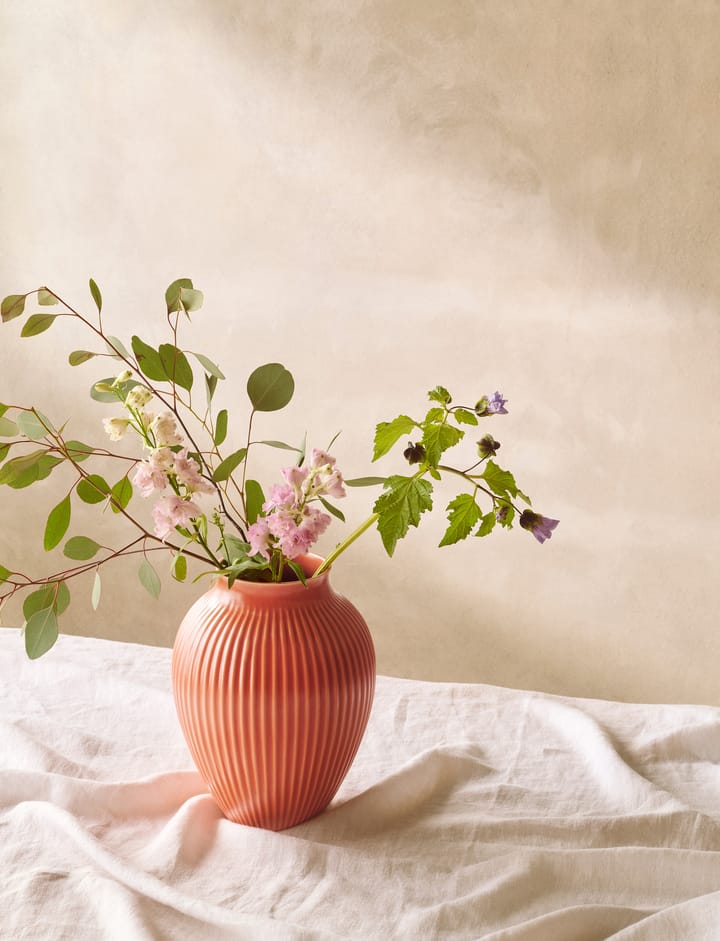 Knabstrup Vase geriffelt 27cm, Coral Knabstrup Keramik
