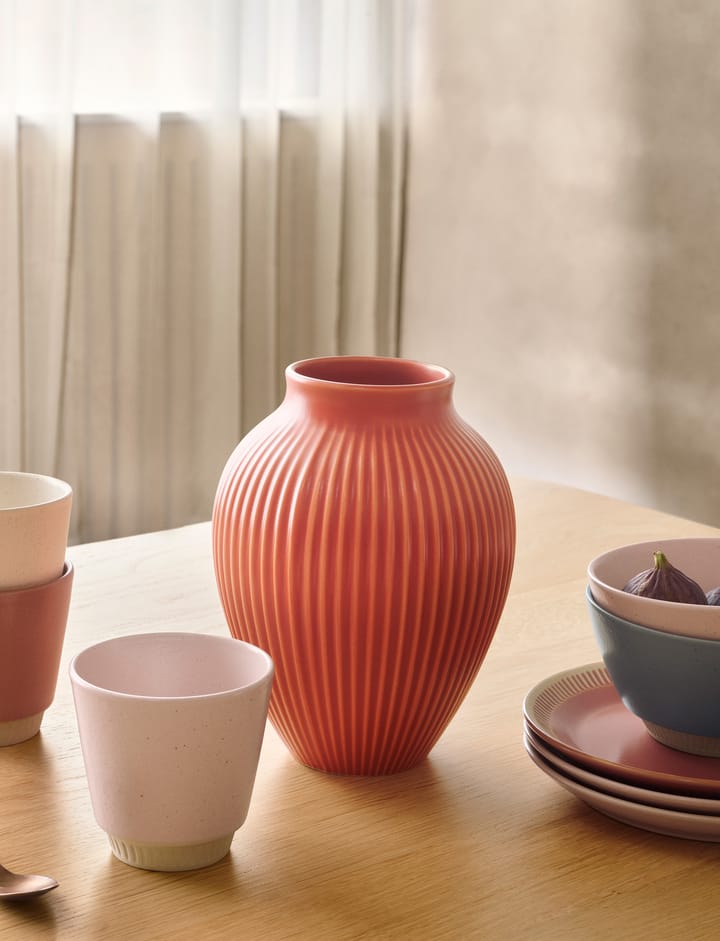 Knabstrup Vase geriffelt 27cm, Coral Knabstrup Keramik