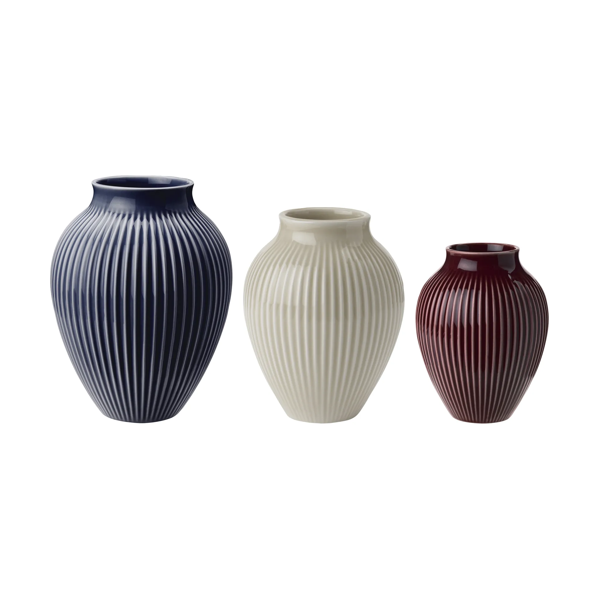 Knabstrup Vase geriffelt 3er Pack, Berry-sand-dark blue Knabstrup Keramik