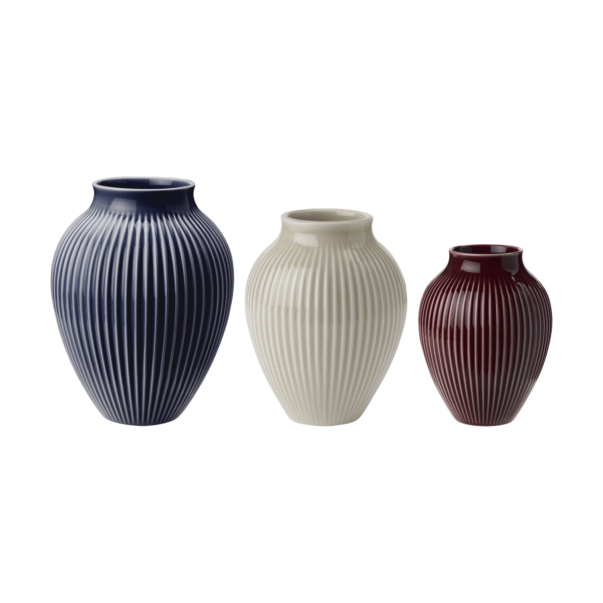 Knabstrup Keramik Knabstrup Vase geriffelt 3er Pack Berry-sand-dark blue